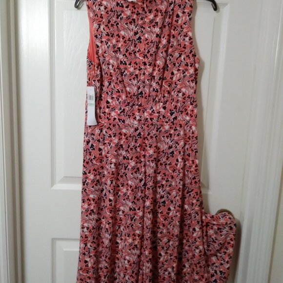 London Times Women's Inset Waist Coral Floral Midi Fit and Flare Dress Size 8 - Picture 11 of 15